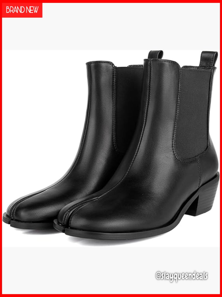 Split Toe Ankle Boots Chunky Heel Chelsea Booties Low Mid Heel Work Party